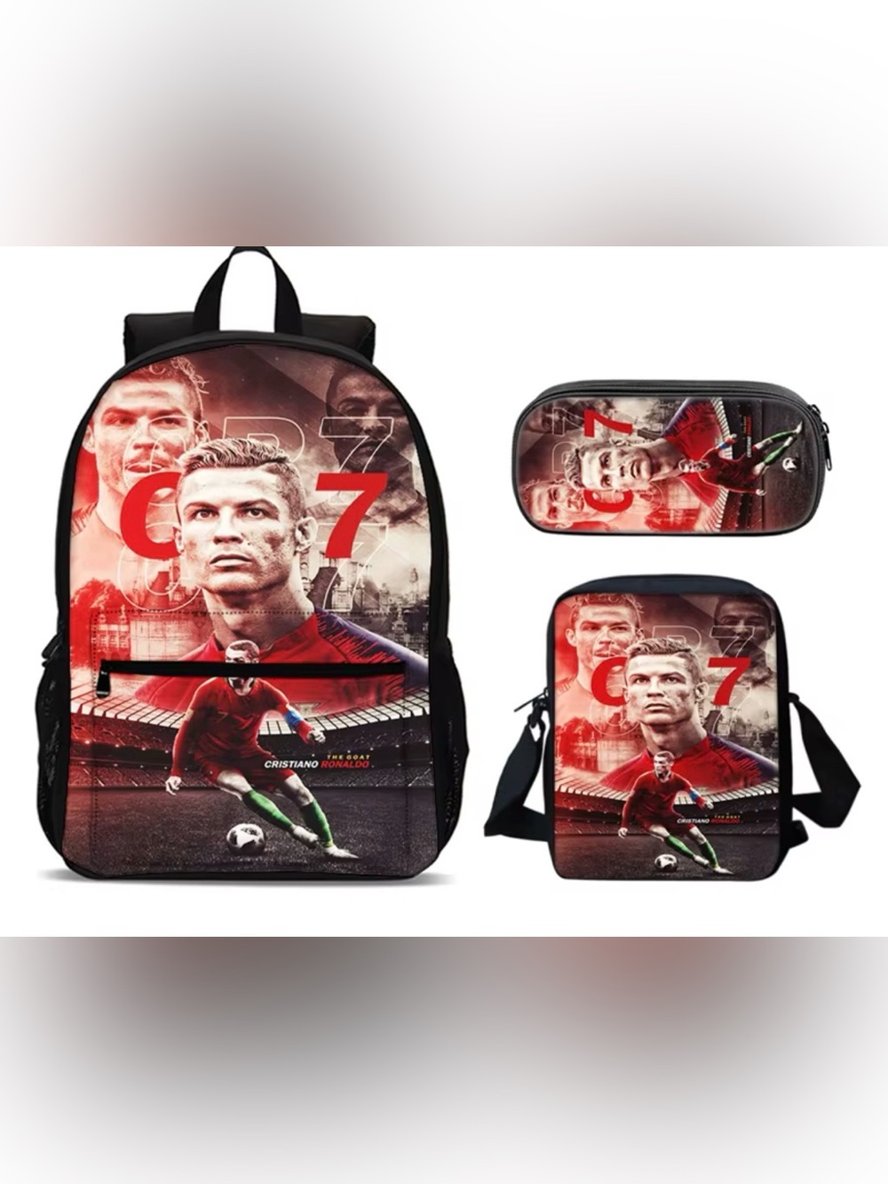 NWT 3 Piece Backpack Set Cristiano Ronaldo Intl Soccer Club Lunch Box Pencil